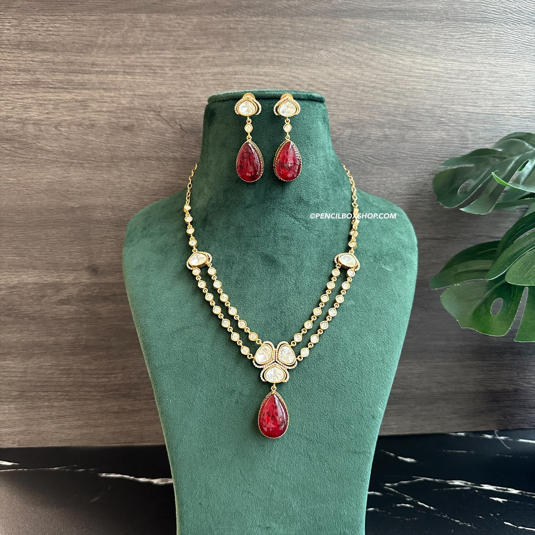 Moissanite Ruby double layered Doublet premium Necklace set