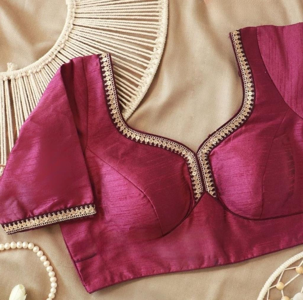 34 size Pink Silk Golden Border Blouse