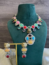 Load image into Gallery viewer, Heritage Designer gem stone Premium Sabya inspired Heritage Necklace set
