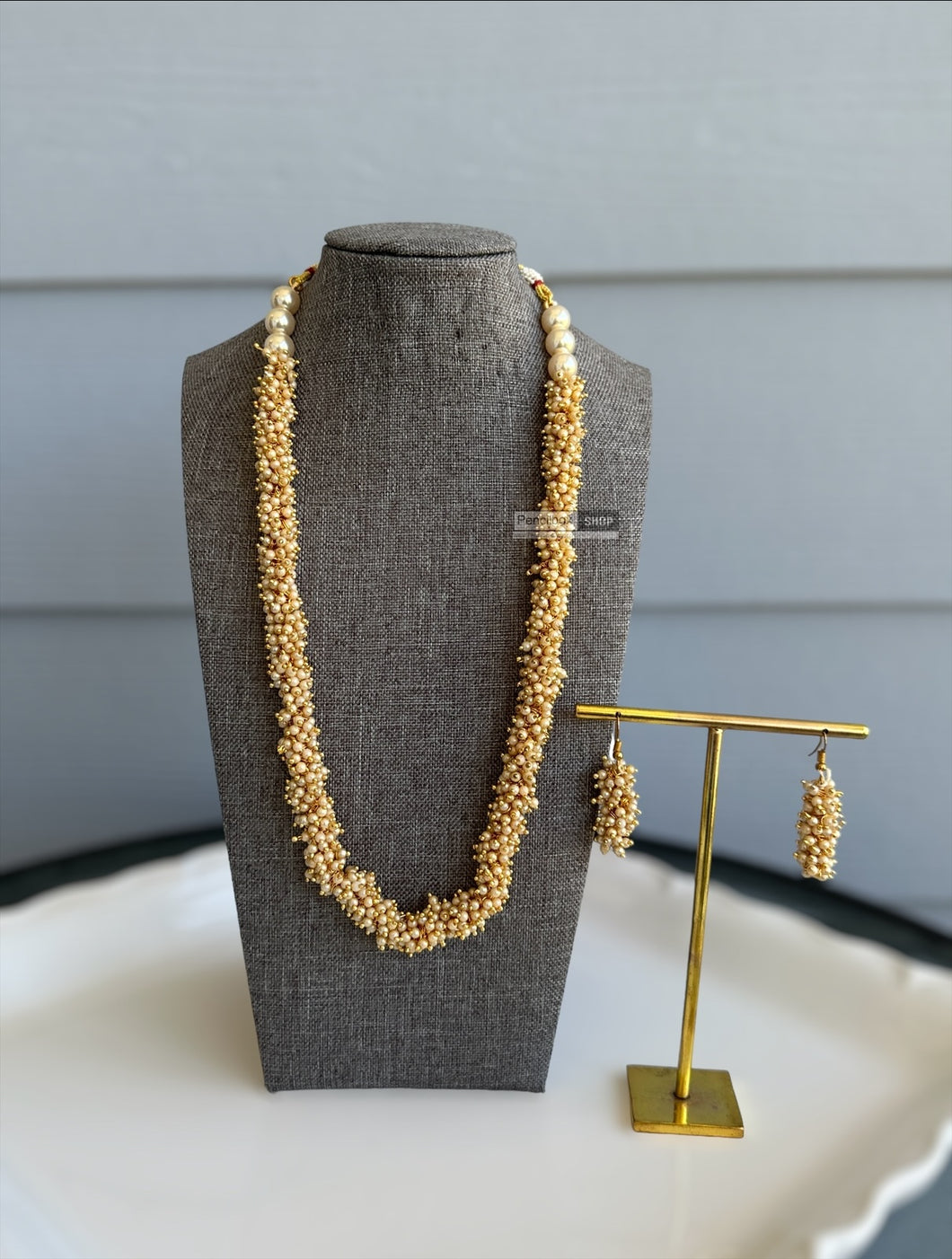 Golden pearl beads Simple Mala temple necklace set
