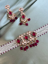Load image into Gallery viewer, Chitra Ruby 22k gold plated Tayani Pearl Choker Necklace set
