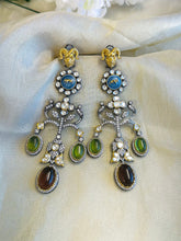 Load image into Gallery viewer, Sabya Jaguar inspired Long Exclusive Statement Kundan Inspired Gem stone Earrings
