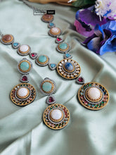Load image into Gallery viewer, Designer inspired gem stone Premium Sabya inspired Heritage Necklace set

