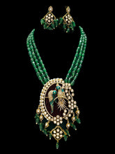 Load image into Gallery viewer, Moissanite Long Beads Ruby Green Birds necklace set

