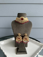 Load image into Gallery viewer, Exclusive Red White Doublet Pearl tayani 22k gold plated choker necklace set
