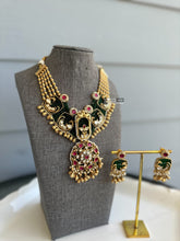 Load image into Gallery viewer, Mitali Ruby green golden kemp stone Peacock hydro beads Necklace set Temple Jewelry

