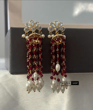 Load image into Gallery viewer, 14k Gold plated Flower half circle Pearl Temple earringsf
