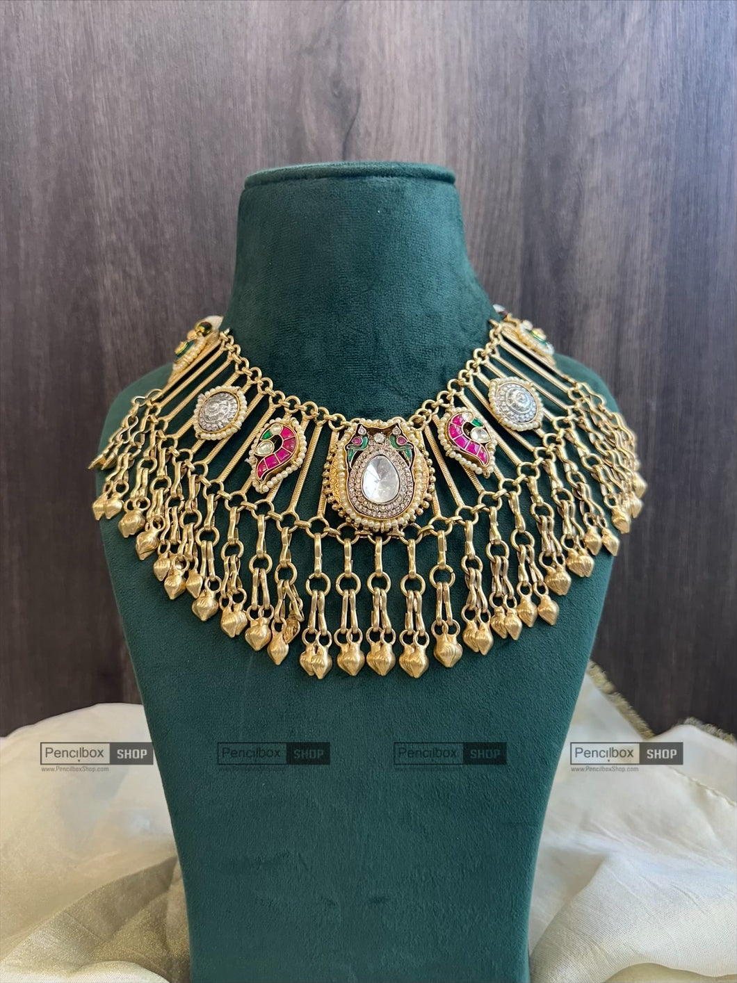 Afghani German silver Golden pachi Kundan Ghungroo Navratri Necklace