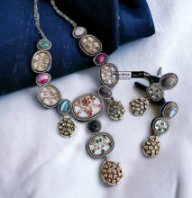 Load image into Gallery viewer, Designer inspired gem stone Premium Sabya inspired Heritage Necklace set
