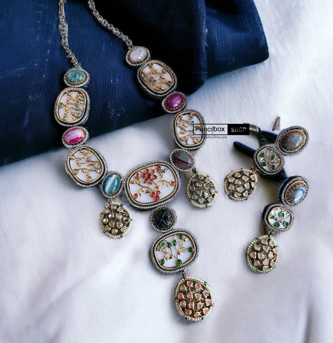 Designer inspired gem stone Premium Sabya inspired Heritage Necklace set