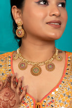 Load image into Gallery viewer, Elephant Ruby Green Golden beads Temple Ethnic necklace set
