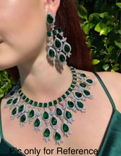 Load image into Gallery viewer, Royal Blue Statement Designer American Diamond Hanging Necklace set
