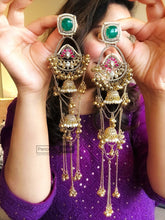 Load image into Gallery viewer, AAYAT 92.5 multicolor Long Kashmiri pachi kundan Dangling earrings
