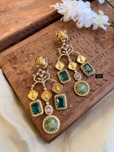Load image into Gallery viewer, Tiger Stone Statement Designer Sabya inspired Stone Heritage Cz earrings

