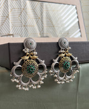 Load image into Gallery viewer, Peacock Big Dual Tone Statement German silver earrings
