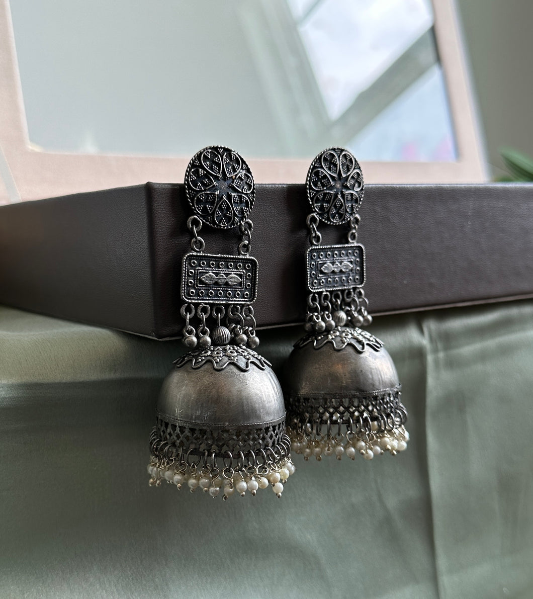 Black polish  Afghani Long Jhumka Earrings