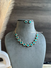 Load image into Gallery viewer, Emma Black Green Enamel Designer Inspired Dainty American Diamond Necklace set
