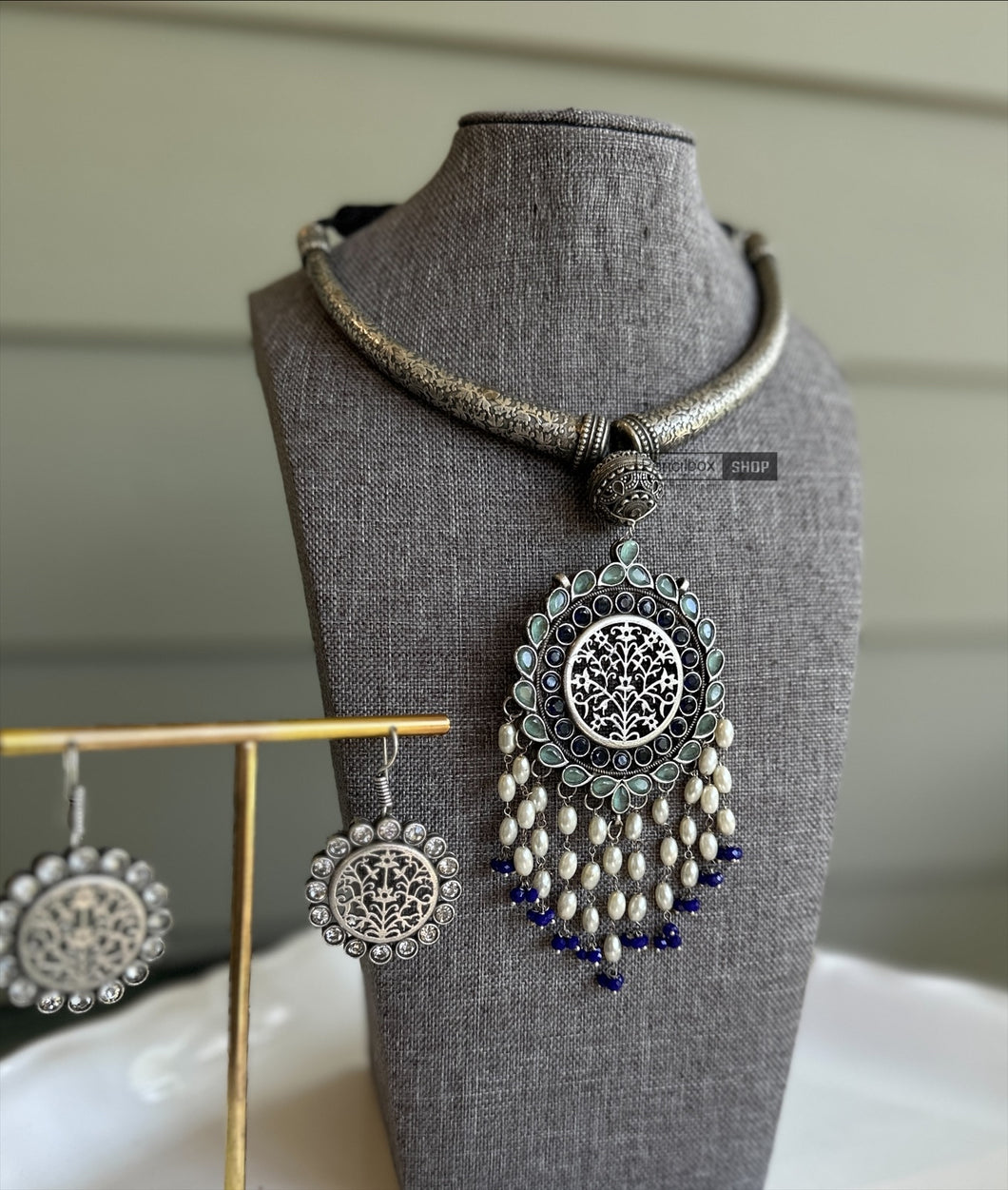 German Silver stylish Stone Hasli necklace set