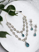 Load image into Gallery viewer, Ocean Blue Double layered Victorian American Diamond  Necklace set
