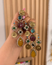 Load image into Gallery viewer, Sabya Stone Statement Designer Sabya inspired Stone Heritage Cz earrings
