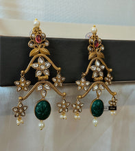 Load image into Gallery viewer, Amarpali Designer Brass Carved Stones Hanging Earrings
