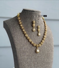Load image into Gallery viewer, Golden cz dainty Ethnic Necklace set  temple jewelry
