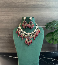 Load image into Gallery viewer, 22k gold plated Ruby Carved Stone Drop Tayani Necklace set
