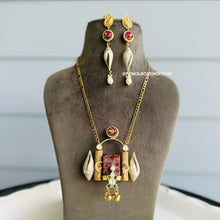 Load image into Gallery viewer, Kundan Ruby Natural Stone Afghani German Silver Pendant necklace set
