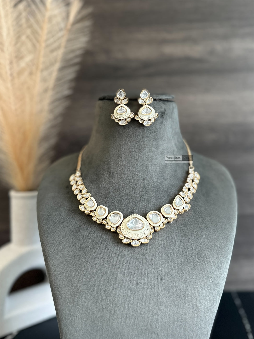 Gauri Enamel White 22k gold plated Tayani Premium Necklace set