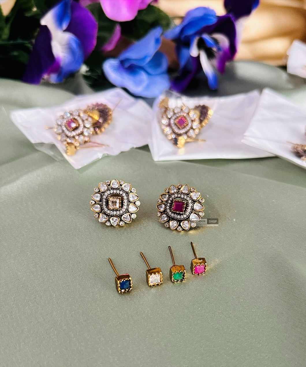 Victorian Changeable Cz stone Stud earrings stone earrings