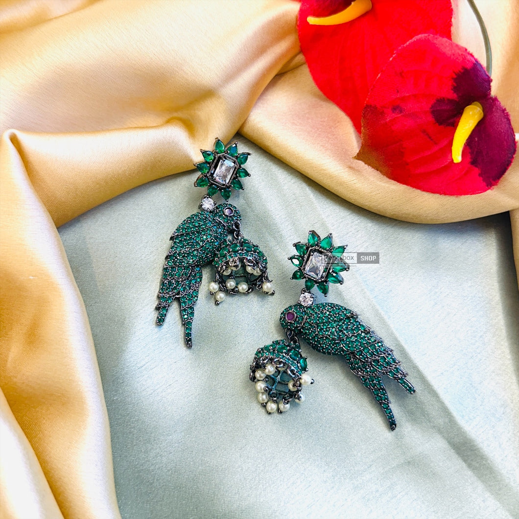 Invisible American Diamond Designer Victorian Bird Statement  Earrings