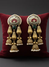 Load image into Gallery viewer, Three jhumkas 92.5 silver coated Fusion Ghungroo Kashmiri earrings
