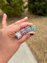 Load image into Gallery viewer, Ribbon star Solitaire Layered baguette pave Hoop Earrings
