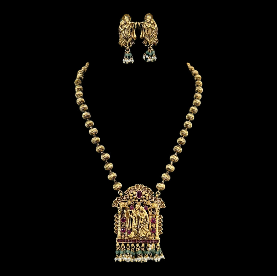 Radha Krishna Pendant Golden mala set
