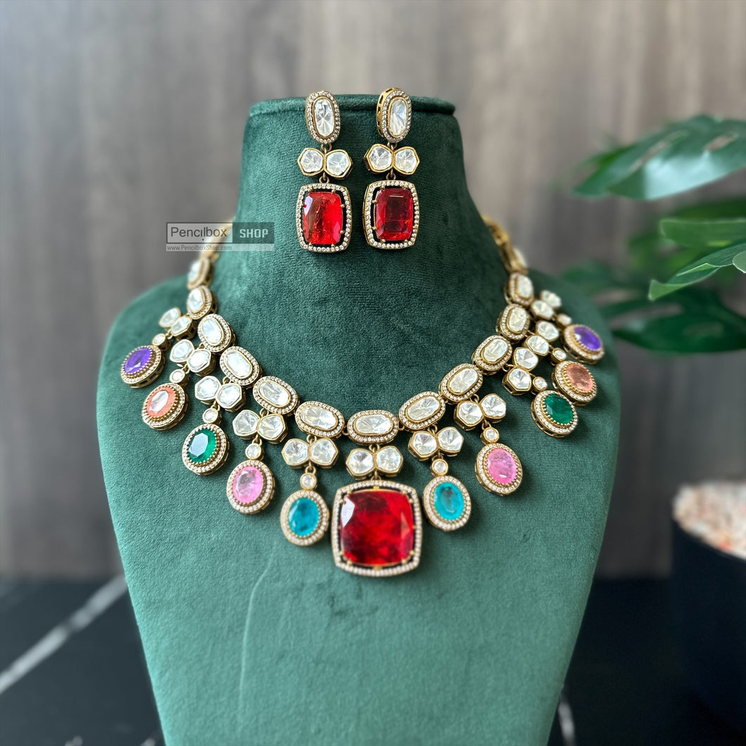 Moissanite Multicolor Doublet Premium Statement Necklace set