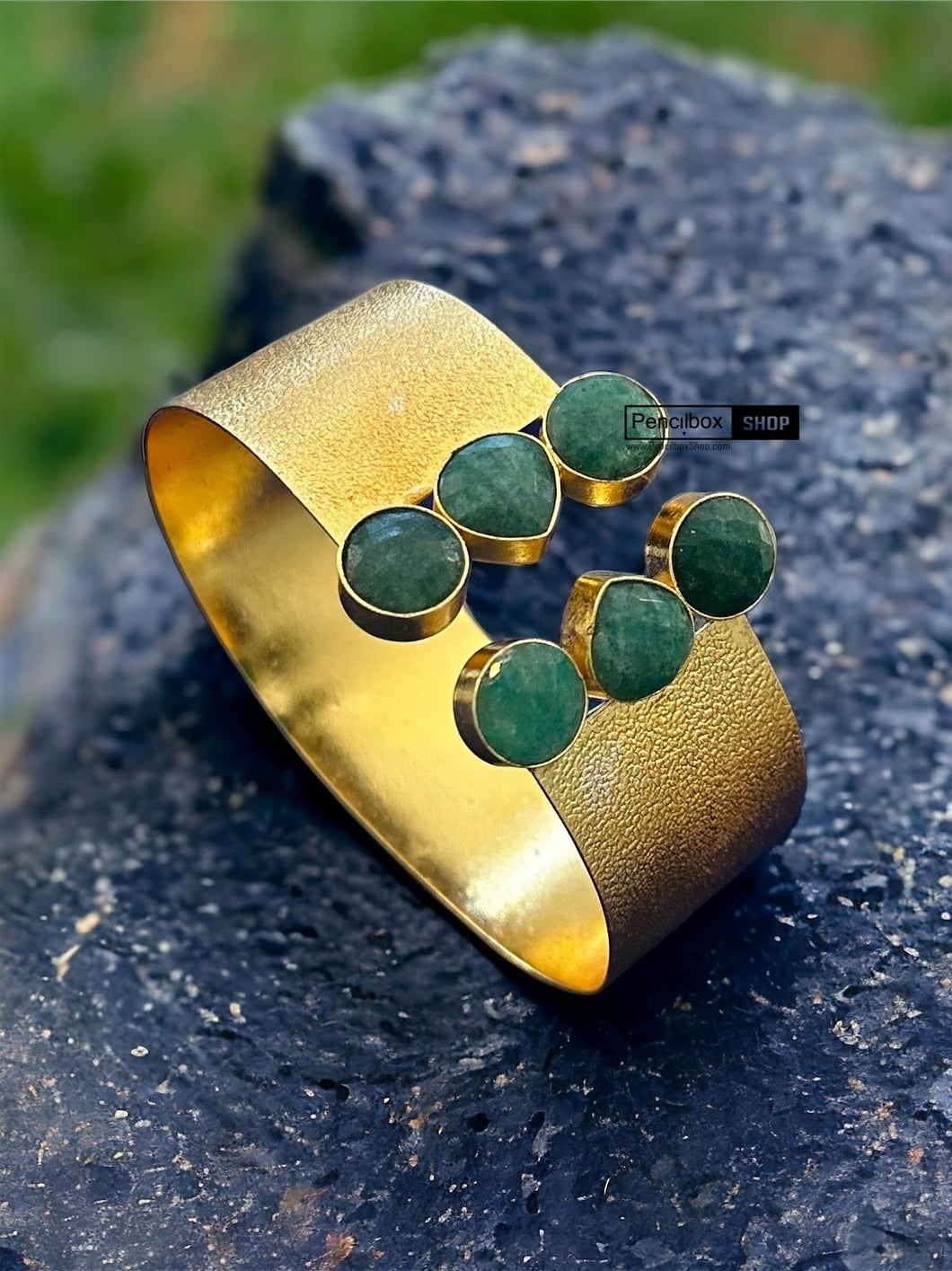 Contemporary adjustable Green natural Stone Cuff bracelet kada