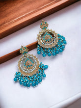 Load image into Gallery viewer, Polki Kundan golden long statement Chandbali Earrings
