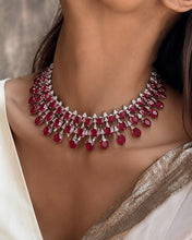 Load image into Gallery viewer, Ruby Premium american diamond Silver necklace set

