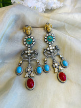 Load image into Gallery viewer, Sabya Jaguar inspired Long Exclusive Statement Kundan Inspired Gem stone Earrings
