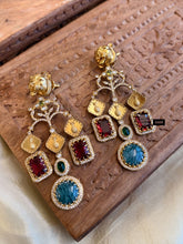 Load image into Gallery viewer, Tiger Stone Statement Designer Sabya inspired Stone Heritage Cz earrings
