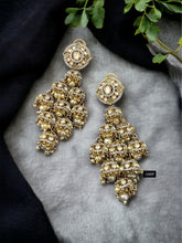 Load image into Gallery viewer, kundan Layered Jhumka Mint Pearl Statement Jhumka Earrings
