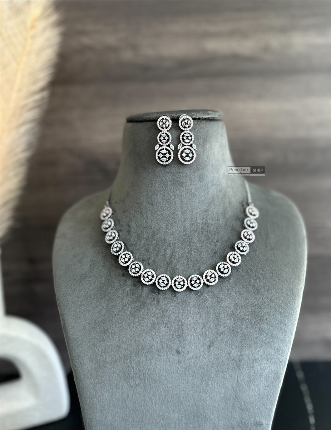 Victorian cz simple dainty Round American Diamond Necklace set