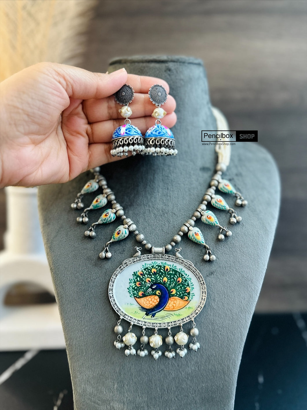 German Silver hand painted ghungroo Necklace set