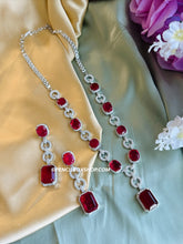 Load image into Gallery viewer, Tara-American Diamond Red Silver Finish Long Designer Necklace set
