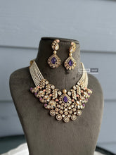 Load image into Gallery viewer, Isabella Purple Pink 22k gold plated tayani Necklace set
