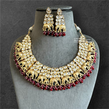 Load image into Gallery viewer, 22k gold plated Tayani elephant ruby Designer Statement Necklace set
