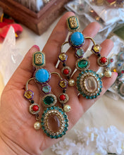 Load image into Gallery viewer, Drop Stone Statement Designer Sabya inspired Stone Heritage Cz earrings

