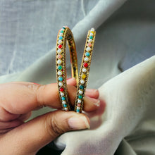 Load image into Gallery viewer, Multicolor pearl Stone round  pair of bangle set
