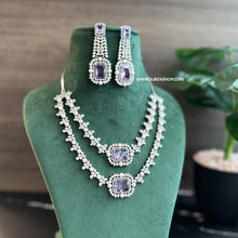 Load image into Gallery viewer, Naina Double layered Purple Silver finish American Diamond Necklace set
