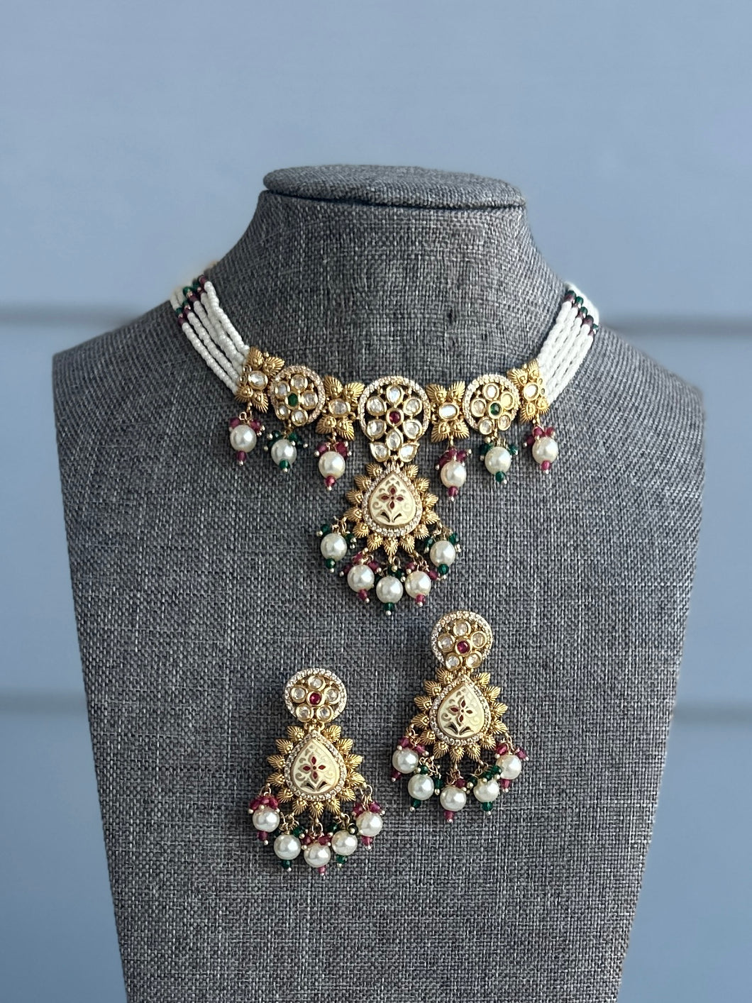 Tayani Meenakari 22k gold plated Simple Dainty Choker necklace set